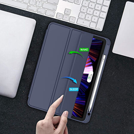 Apple iPad Pro 12.9 6. Nesil 2022 Kılıf Pen Charge Kalem Bölmeli A2436 A2437 A2764 A2766