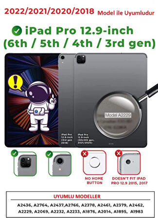 Apple iPad Pro 12.9 6. Nesil 2022 Kılıf Pen Charge Kalem Bölmeli A2436 A2437 A2764 A2766