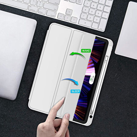 Apple iPad Pro 12.9 6. Nesil 2022 Kılıf Pen Charge Kalem Bölmeli A2436 A2437 A2764 A2766