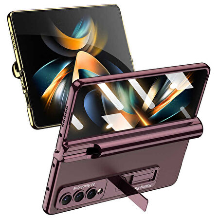 Samsung Galaxy Z Fold 4 Kılıf 360 Koruyuculu Standlı Kalem Bölmeli Kapak
