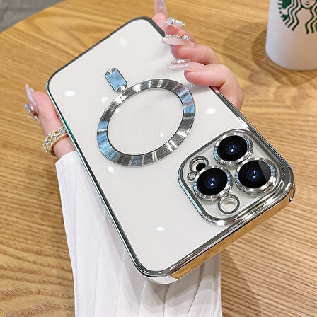 Apple iPhone 15 Kılıf Magsafe Kamera Lensli Korumalı Şeffaf Silikon Kapak