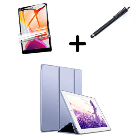 Apple iPad 7. 8. 9. Nesil 10.2 Kılıf Set PU Deri Smart Tablet Kilifi Ekran Koruyucu + Kalem