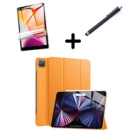 Apple iPad Pro 11 1. 2. 3. 4. Nesil Kılıf Set PU Deri Smart Tablet Kilifi Ekran Koruyucu + Kalem