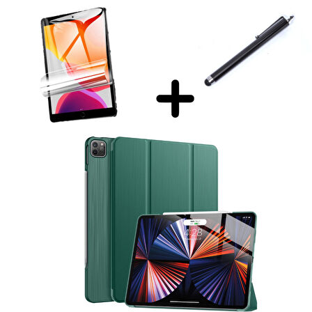 Apple iPad Pro 11 1. 2. 3. 4. Nesil Kılıf Set PU Deri Smart Tablet Kilifi Ekran Koruyucu + Kalem