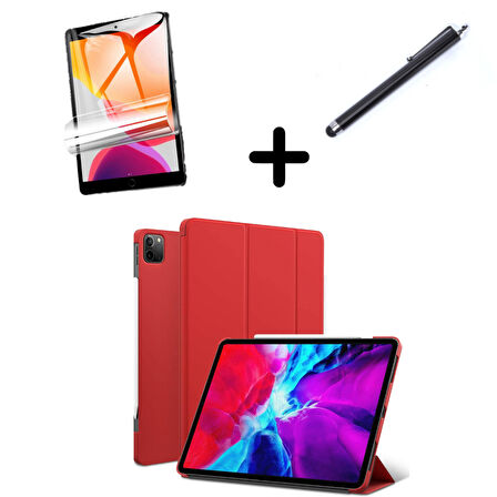 Apple iPad Pro 12.9 3. 4. 5. 6. Nesil Kılıf Set PU Deri Smart Tablet Kilifi Ekran Koruyucu + Kalem