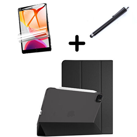 Apple iPad Pro 12.9 3. 4. 5. 6. Nesil Kılıf Set PU Deri Smart Tablet Kilifi Ekran Koruyucu + Kalem