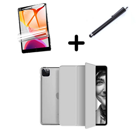 Apple iPad Pro 12.9 3. 4. 5. 6. Nesil Kılıf Set PU Deri Smart Tablet Kilifi Ekran Koruyucu + Kalem
