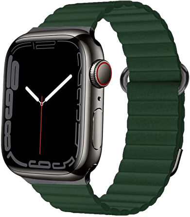 Apple Watch 7 8 45mm Kordon Mıknatıslı Magnetik Deri Kordon