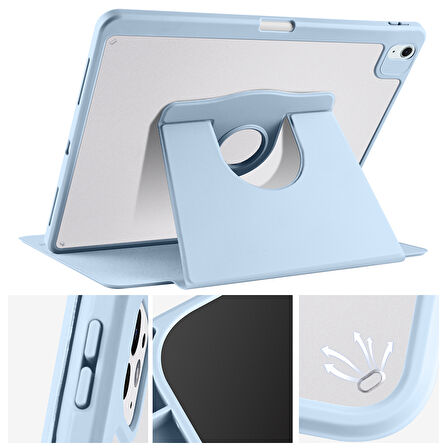 Apple iPad 11.Nesil A16 11inç/10.Nesil 10.9inç Kılıf Termik Kalem Bölmeli Dönebilen Standlı Kılıf Smart Case