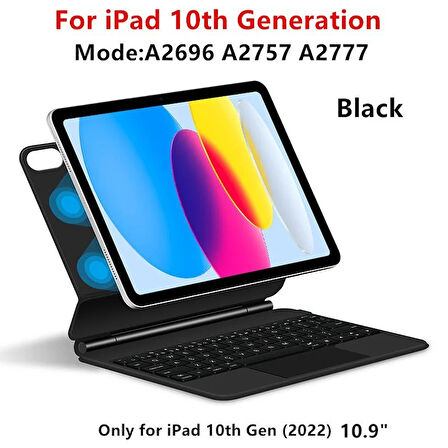 Apple iPad 11.Nesil A16 11inç/10.Nesil 10.9inç Klavyeli Kılıf Magic Keyboard Touchpad Aydınlatmalı Klavye