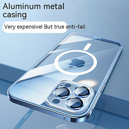 Apple iPhone 13 Pro Max Kılıf Kamera Lensli Metal Çerçeve Bumper Kilitli Kapak