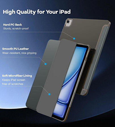 Apple iPad Air 13inç M2 Uyumlu Kılıf PU Deri Smart Standlı Case A2898 A2899 A2900