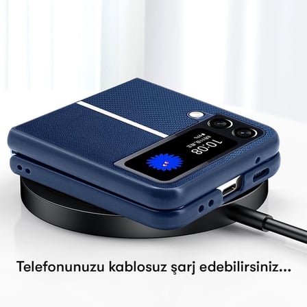 Samsung Galaxy Z Flip 4 Kılıf Line Pu Deri Lizbon Kapak