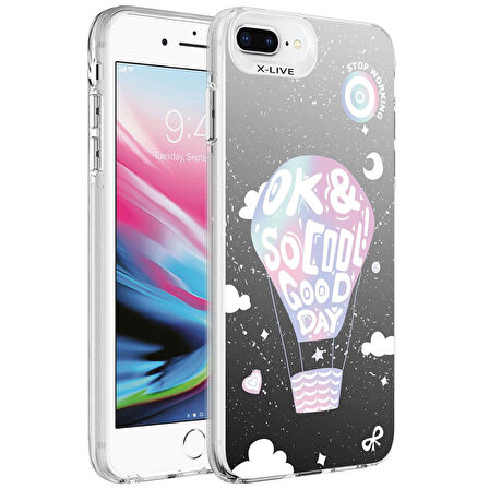 Apple iPhone 8 Plus Kılıf Desenli Silver Sert Kapak