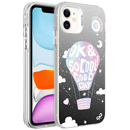 Apple iPhone 12 Kılıf Desenli Silver Sert Kapak