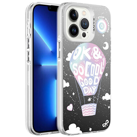 Apple iPhone 13 Pro Kılıf Desenli Silver Sert Kapak