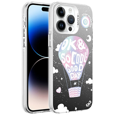 Apple iPhone 14 Pro Kılıf Desenli Silver Sert Kapak