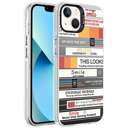 Apple iPhone 13 Kılıf Desenli Silver Sert Kapak