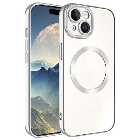 Apple iPhone 15 Plus Kılıf Magsafe Kenar Renkli Şeffaf Setro Kapak