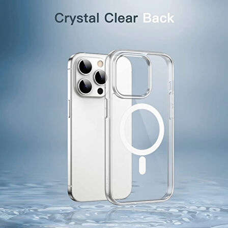 Apple iPhone 15 Pro Max için Magsafe ile uyumlu Kılıf Sert PC Şeffaf Kapak Embos