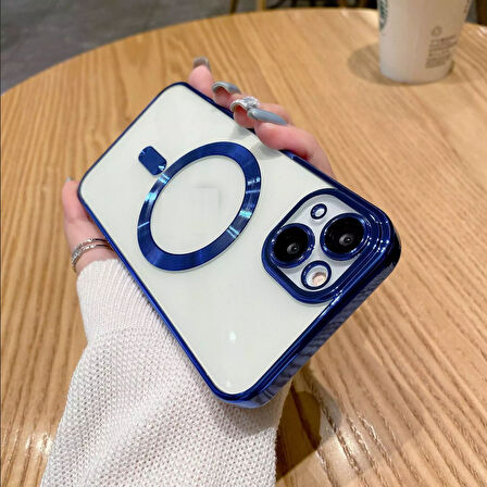 Apple iPhone 15 Kılıf Magsafe Kamera Lensli Korumalı Şeffaf Silikon Kapak