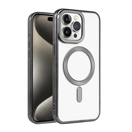 Apple iPhone 15 Pro Max Kılıf Pütür Dizayn Magsafe Şeffaf KRNS Case