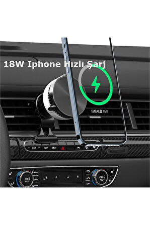 GW03 Izgara Klipsli Ayaklı Soğutmalı 15W Kablosuz Şarjlı Magsafe Araç İçi Telefon Tutucu