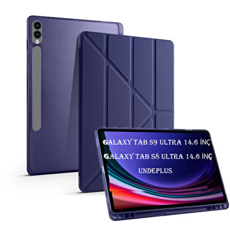 Samsung Galaxy Tab S8 Ultra/S9 Ultra/S10 Ultra Kılıf Kalem Bölmeli Trifolding Case X900 X910 X920