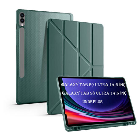 Samsung Galaxy Tab S8 Ultra/S9 Ultra/S10 Ultra Kılıf Kalem Bölmeli Trifolding Case X900 X910 X920