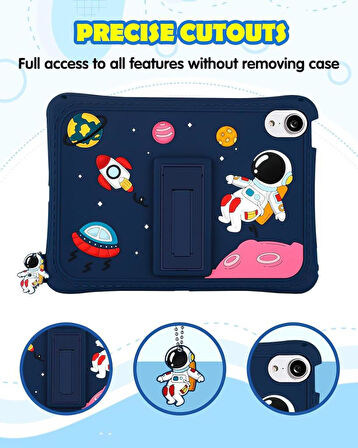 Apple iPad Pro 11 1/2/3/4. Nesil Kılıf Çocuklara Özel Karakter Baskılı Standlı Sevimli ASTRONOT
