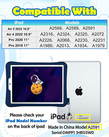 Apple iPad Air 4/5. Nesil 10.9inç Kılıf Çocuklara Özel Karakter Baskılı Standlı Sevimli ASTRONOT (10.Nesil Değildir)