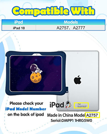 Apple iPad 11.Nesil A16 11inç/10.Nesil 10.9inç Kılıf Çocuklara Özel Karakter Baskılı Standlı Sevimli ASTRONOT