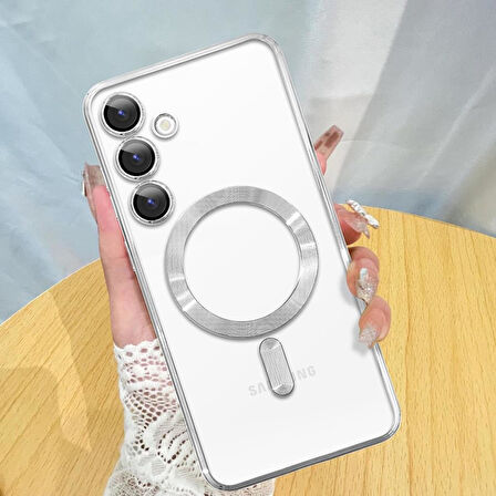 Samsung Galaxy S24 Kılıf Magsafe Kamera Lensli Korumalı Şeffaf Silikon Kapak