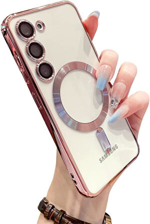 Samsung Galaxy S24 Plus Kılıf Magsafe Kamera Lensli Korumalı Şeffaf Silikon Kapak