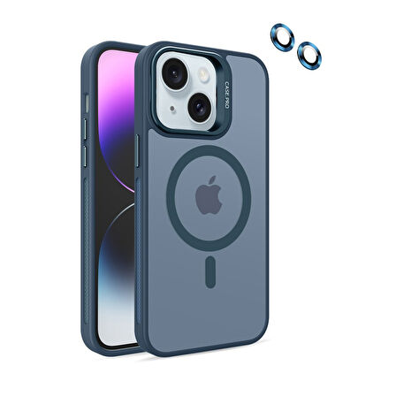 Apple iPhone 14 Plus Kılıf Magsafe Standlı + Klon Kamera Lensli Kapak