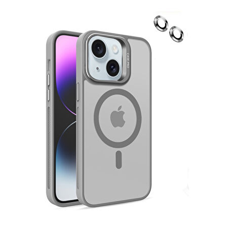 Apple iPhone 14 Plus Kılıf Magsafe Standlı + Klon Kamera Lensli Kapak