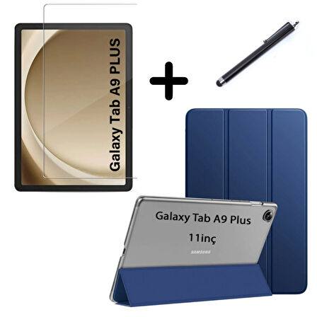 Samsung Galaxy Tab A9 Plus X210 Kılıf SET PU Deri Smart Tablet Kilifi Ekran Koruyucu + Kalem X213 X215 X217