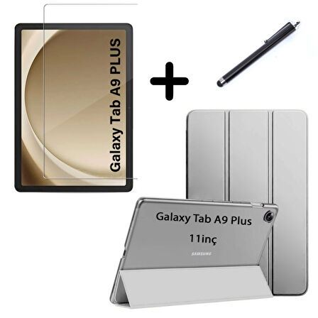 Samsung Galaxy Tab A9 Plus X210 Kılıf SET PU Deri Smart Tablet Kilifi Ekran Koruyucu + Kalem X213 X215 X217