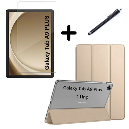 Samsung Galaxy Tab A9 Plus X210 Kılıf SET PU Deri Smart Tablet Kilifi Ekran Koruyucu + Kalem X213 X215 X217