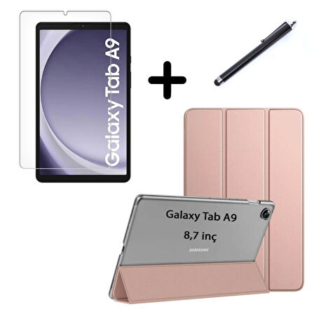 Samsung Galaxy Tab A9 8.7inç X110 Kılıf SET PU Deri Smart Tablet Kilifi Ekran Koruyucu + Kalem X113 X115 X117