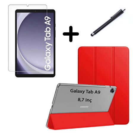 Samsung Galaxy Tab A9 8.7inç X110 Kılıf SET PU Deri Smart Tablet Kilifi Ekran Koruyucu + Kalem X113 X115 X117