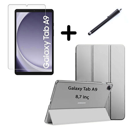 Samsung Galaxy Tab A9 8.7inç X110 Kılıf SET PU Deri Smart Tablet Kilifi Ekran Koruyucu + Kalem X113 X115 X117