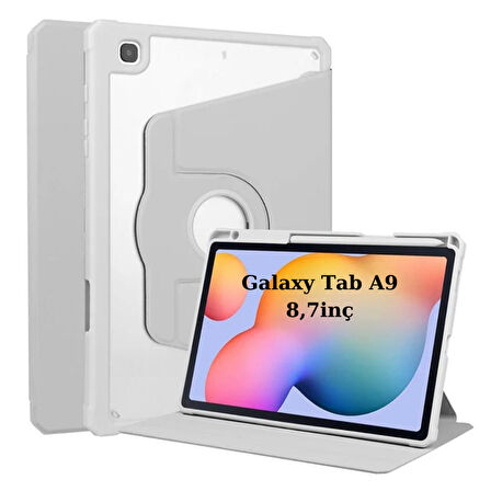 Samsung Galaxy Tab A9 8.7inç X110 X113 X115 X117 Kılıf Termik Kalem Bölmeli Dönebilen Standlı Kılıf SET