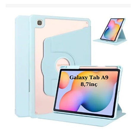 Samsung Galaxy Tab A9 8.7inç X110 X113 X115 X117 Kılıf Termik Kalem Bölmeli Dönebilen Standlı Kılıf SET