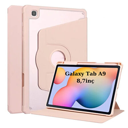 Samsung Galaxy Tab A9 8.7inç X110 X113 X115 X117 Kılıf Termik Kalem Bölmeli Dönebilen Standlı Kılıf SET