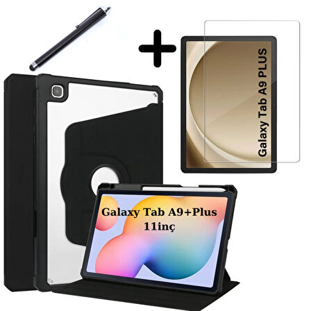 Samsung Galaxy Tab A9 Plus X210 X213 X215 X217 Kılıf Termik Kalem Bölmeli Dönebilen Standlı Kılıf SET