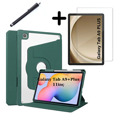Samsung Galaxy Tab A9 Plus X210 X213 X215 X217 Kılıf Termik Kalem Bölmeli Dönebilen Standlı Kılıf SET