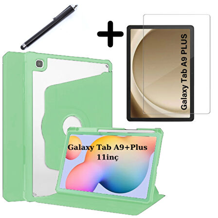 Samsung Galaxy Tab A9 Plus X210 X213 X215 X217 Kılıf Termik Kalem Bölmeli Dönebilen Standlı Kılıf SET