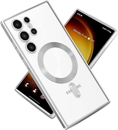 Samsung Galaxy S24 Ultra Kılıf Şeffaf Magsafe Lens Korumalı Mat Kross Silikon Kapak