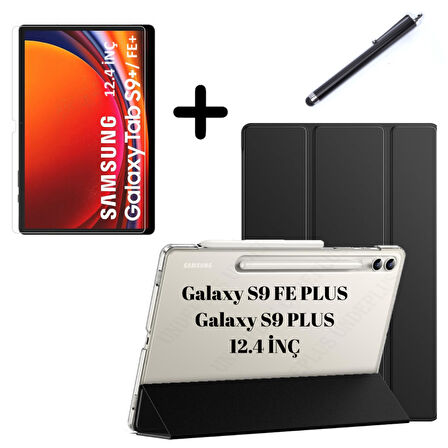 Samsung Galaxy Tab S9 FE Plus/S10 Plus/S9 Plus Kılıf SET PU Deri Smart Tablet Kilifi Ekran Koruyucu + Kalem